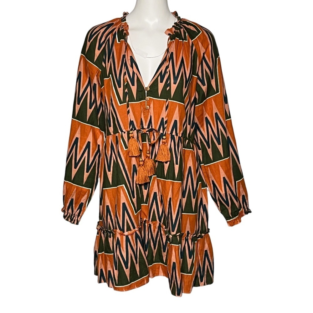Veronica Beard Danica Printed Mini Dress Long Sleeve 34” Designer Size Medium